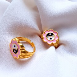 Pembe Çiçekli Yin Yang Yüzük