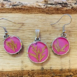 Cadre Flora | Gümüş Kaplama Pembe Kolye - Küpe Seti (621-22)