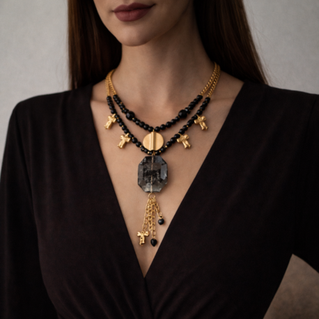 Royal Noir – Rutil Kuvars Statement Kolye
