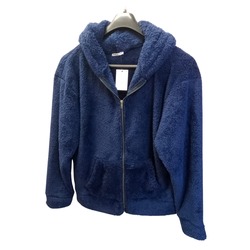 Kadın Kapüşonlu Peluş Polar Mavi
