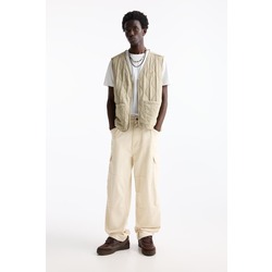 Oversize %100 Cotton Erkek Kargo Pantolon Bej