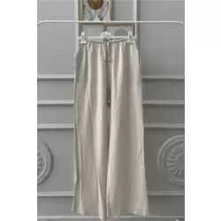 Kadın Zara Model Geniş Paça Keten Pantolon Bej