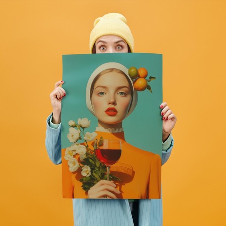 Ellerinde Çiçeklerle Kadın Çizim Poster