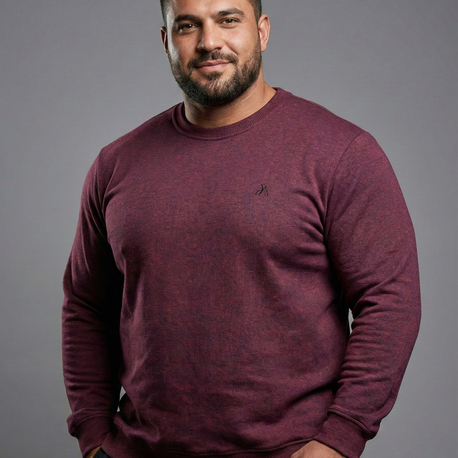 Erkek Büyük Beden Sıfır yaka Selanik Örgü Bisiklet Yaka Sweatshirt - Bordo