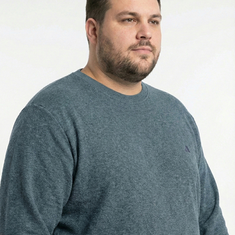 Erkek Büyük Beden Sıfır yaka Selanik Örgü Bisiklet Yaka Sweatshirt - İndigo Mavisi