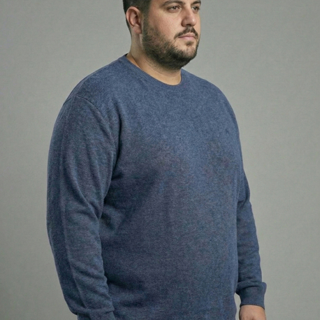Erkek Büyük Beden Sıfır yaka Selanik Örgü Bisiklet Yaka Sweatshirt - Lacivert 