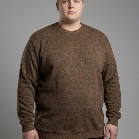 Erkek Büyük Beden Sıfır yaka Selanik Örgü Bisiklet Yaka Sweatshirt - Kahve Rengi