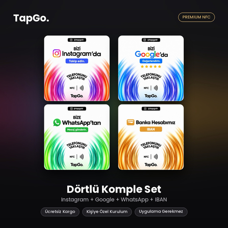 TapGo Dörtlü Komple Set | Instagram + Google + WhatsApp + IBAN NFC Kart