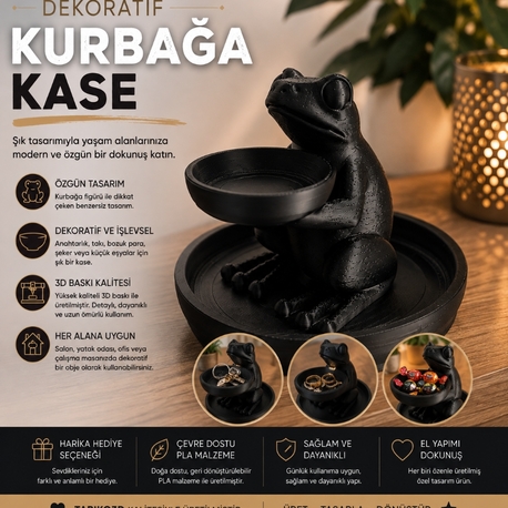 Dekoratif Kurbağa Kase – 3D Baskı Takı, Anahtarlık ve Küçük Eşya Organizeri