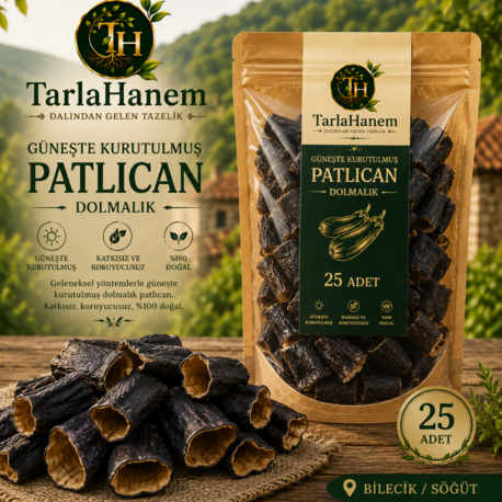Güneşte Kurutulmuş Dolmalık Patlıcan (25 Adet)
