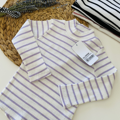 Balıkçı yaka çizgili body / Lila çizgili