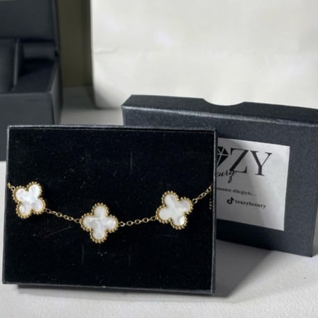 Vintage Alhambra Van Cleef bilezik, 5 motif BEYAZ-GOLD