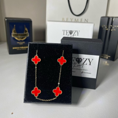 Vintage Alhambra Van Cleef kolye, 5 motif KIRMIZI-GOLD