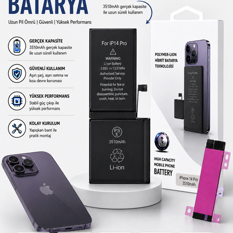 iPhone 14 Pro Yüksek Amperli Batarya(3510mAh)