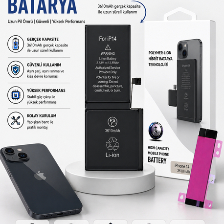 iPhone 14 Yüksek Amperli Batarya(3610mAh)
