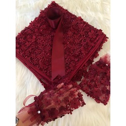 KOMPLE 3D ÇİÇEKLİ DUVAK & ELDİVEN & SADE KUŞAK SET