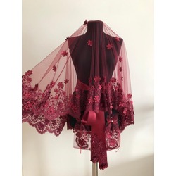BORDO SERPME ÇİÇEKLİ 3D DUVAK SET - DUVAK & KUŞAK & ELDİVEN