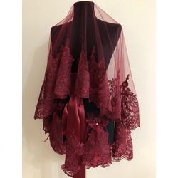 BORDO KALIN FRANSIZ DANTELLİ SET - DUVAK & KUŞAK & ELDİVEN