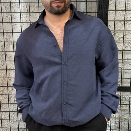 Oversize Salaş Dokulu Lacivert Gömlek