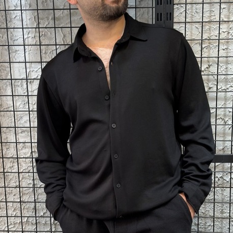 Oysho Kumaş Regular Fit Siyah Basic Gömlek