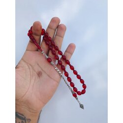 ATEŞi KEHRiBAR TESBiH 8-12.5 MM ÇİFT CİLA VE MİKRON GüMüŞ KAPLAMA PÜSKÜL İLE
