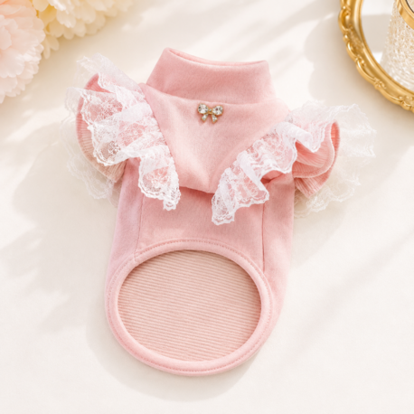 Pembe Dantel Detaylı Köpek Bluzu