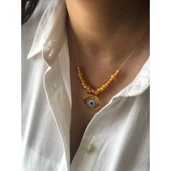 El Yapımı Amber Nazar Boncuklu Göz Kolye