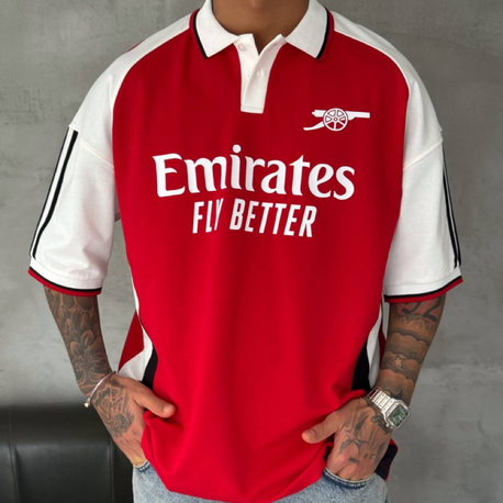 ARSENAL OVERSİZE POLO YAKA T-SHİRT / KIRMIZI