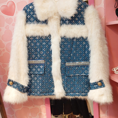 Jean&payet detaylı peluş ceket