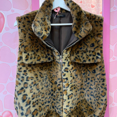 Leopar desen peluş yelek