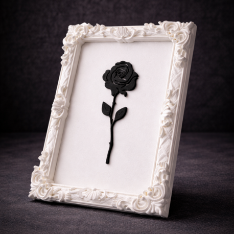 Monarch Rose Kabartma Gül Model Varaklı Beyaz Premium Tablo |170mm x 230mm Masaüstü İçin