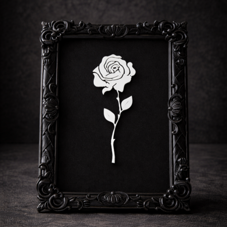 Monarch Rose Kabartma Gül Model Varaklı Siyah Premium Tablo |170mm x 230mm Masaüstü İçin