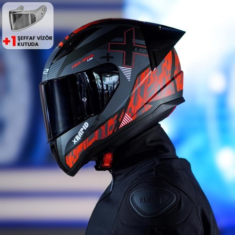 LS2 Rapid Race Xtreet Siyah-Kırmızı Kask ve Şeffaf Vizör