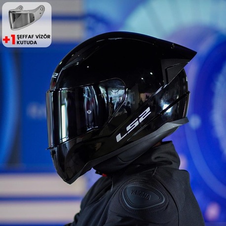 LS2 Rapid 2 Race Parlak Siyah Kask ve Şeffaf Vizör