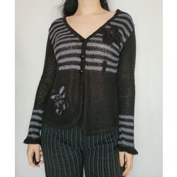 striped cardigan with flower details