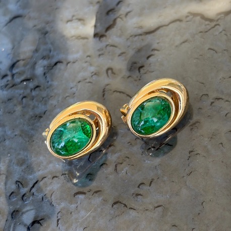 Vintage Grosse Küpe Emerald Green Cabochon 