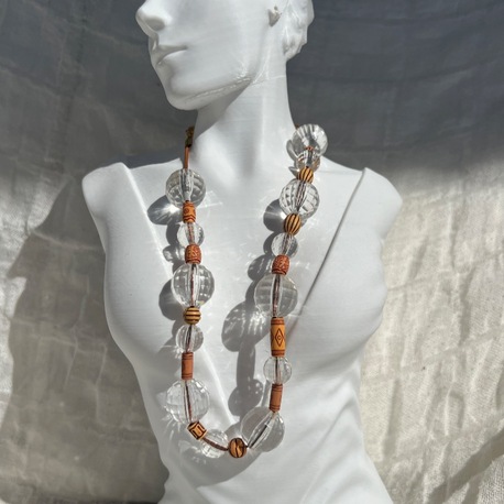 Earth & light - Handmade Necklace with Clear Glass and Wooden Beads