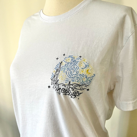 Yıldızlı Gece Nakıkşlı %100 Pamuklu Tshirt - Tiny Stitches Özel Üretim