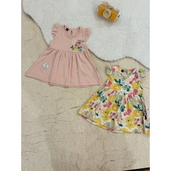 Kız Bebek Askılı Çiçekli 2li Elbise