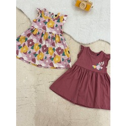 Kız Bebek Askılı Çiçekli 2li Elbise