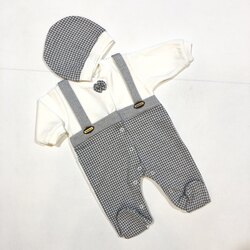 kaz ayağı desenli erkek tulum, gri-krem, 1237
