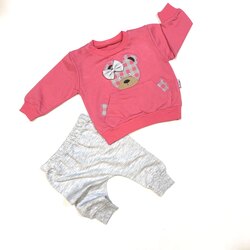 ekose ayıcık nakışlı tk, pembe-gri, 3247