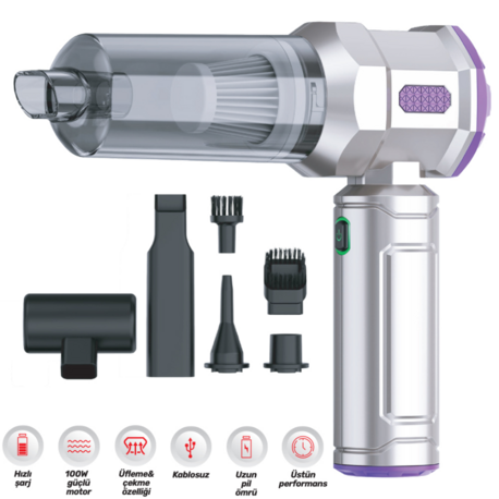 ARAÇ SÜPÜRGESİ PROFESYONEL 100W ŞARJLI KABLOSUZ ÇEKME-ÜFLEME