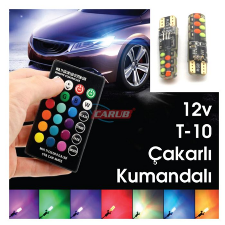 	T10 LED AMPUL KUMANDALI RGB ÇOK FONSİYONLU