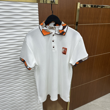 HERMES Yaka Detaylı İthal Beyaz Polo Yaka