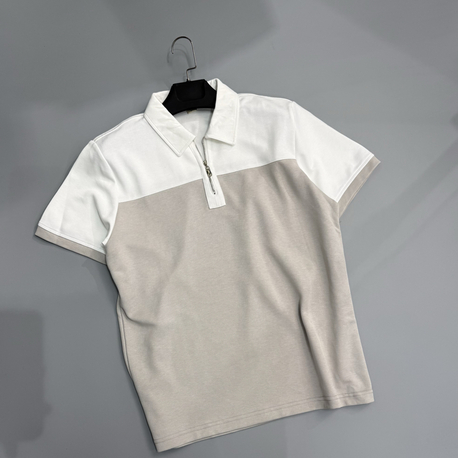 Gri beyaz fermuar polo yaka 