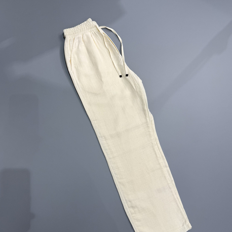 Krem baggy keten pantolon 