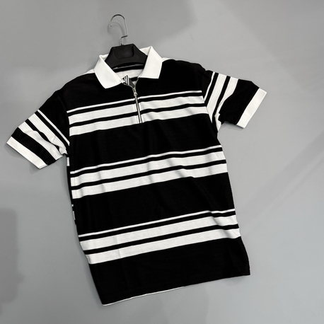 Siyah ekru fermuar polo yaka 
