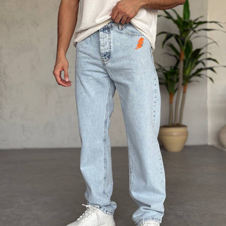 Buz mavi baggy tasarım jeans