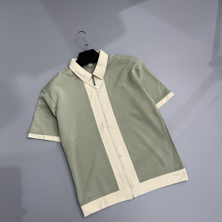 Çağla & taş rengi fermuarlı polo gömlek 